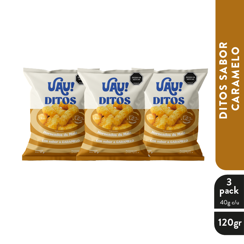 3 Pack UAU Ditos sabor caramelo  120gr