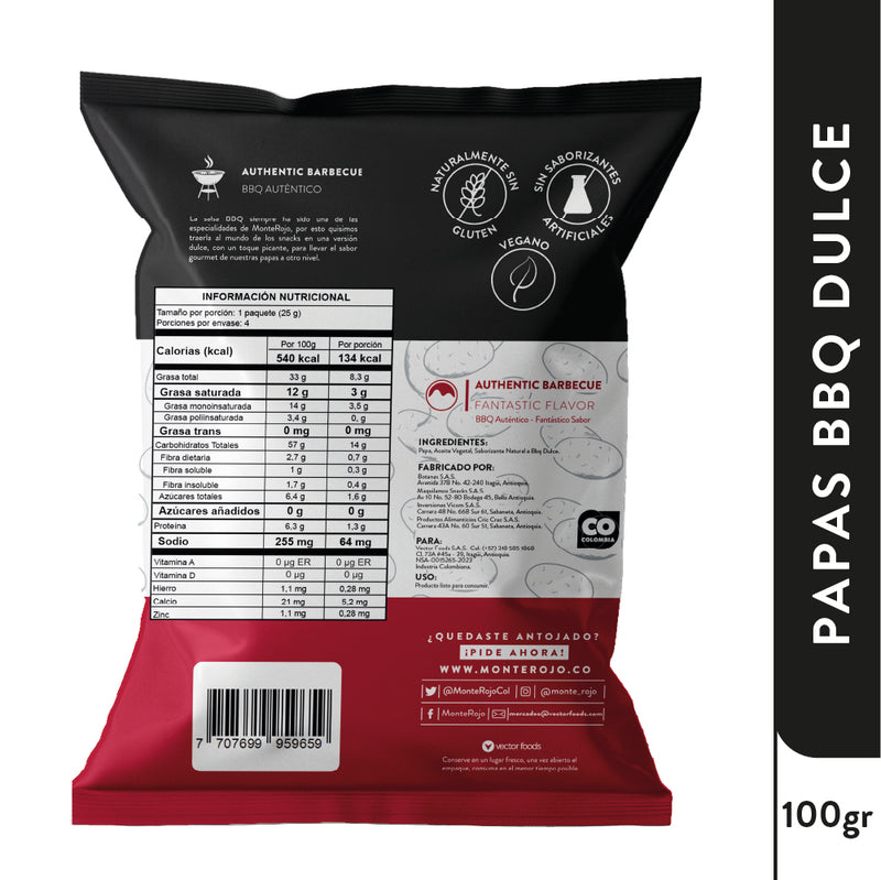 1 Pack Papas BBQ Dulce  100 gr