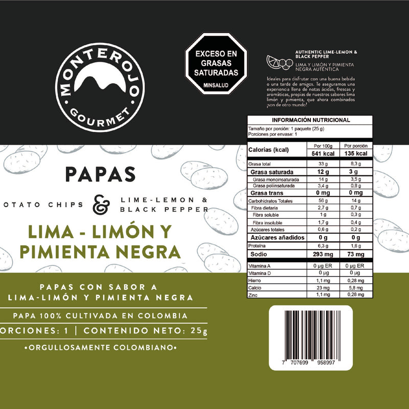 12 Pack Papas Lima Limón y pimienta negra 300gr