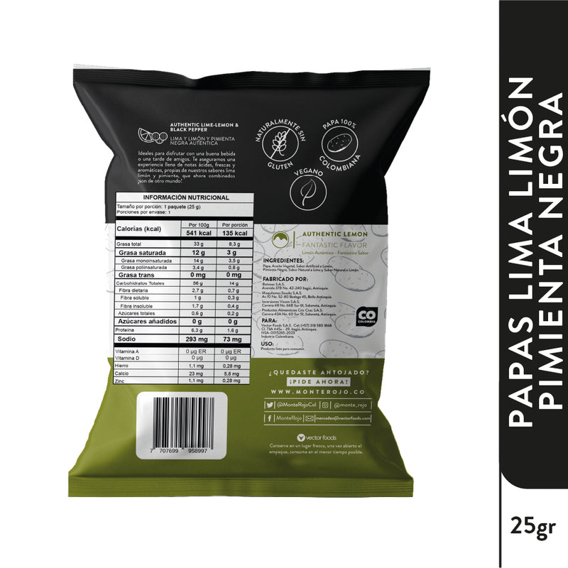 12 Pack Papas Lima Limón y pimienta negra 300gr