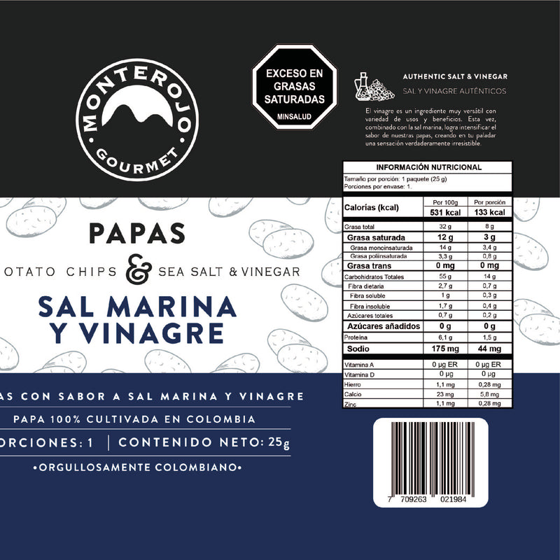 Six Pack Papas Sal marina y vinagre 150 gr